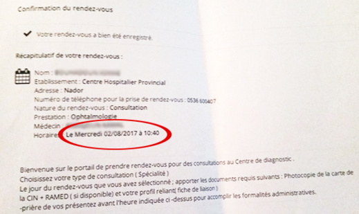 صدق أو لا تُصدّق: سيدة تتفاجأ بتحديد موعد الكشف عنها بمركز الاستشفاء بالناظور بهذا التاريخ + الوثيقة صدق أو لا تُصدّق: سيدة تتفاجأ بتحديد موعد الكشف عنها بمركز الاستشفاء بالناظور بهذا التاريخ + الوثيقة