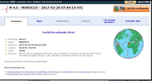 هزة أرضية قوية هذا الصباح  تجبر الساكنة على مغادرة منازلهم  مذعورين