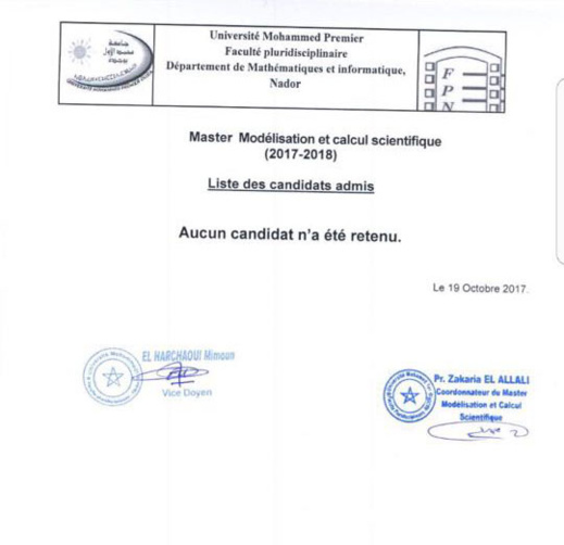 طريف: كلية الناظور تفرج عن لائحة نتائج الولوج لماستر الرياضيات فارغة من أسماء الناجحين طريف: كلية الناظور تفرج عن لائحة نتائج الولوج لماستر الرياضيات فارغة من أسماء الناجحين