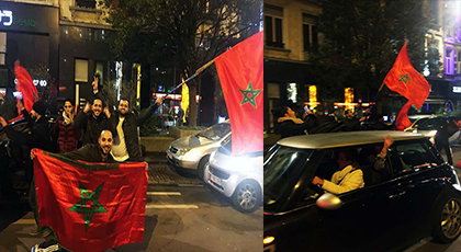 الجالية المغربية ببلجيكا تحتفل بتأهل الأسود في شوارع العاصمة و ساحاتها العمومية