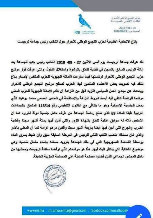 الحسيمة.. حزبي بنشماش و أخنوش "يتراشقان" بالبلاغات حول رئاسة مجلس تارجيست الحسيمة.. حزبي بنشماش و أخنوش "يتراشقان" بالبلاغات حول رئاسة مجلس تارجيست