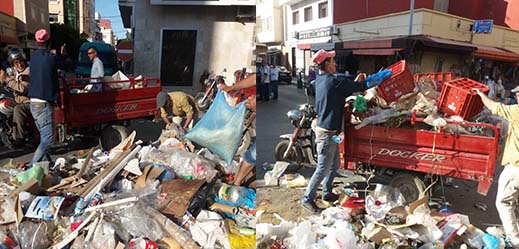 جمعويون ينظفون "قيسارية" وشوارعها المحيطة وسط الناظور بعد غرقها في الأزبال تزامنا مع رمضان