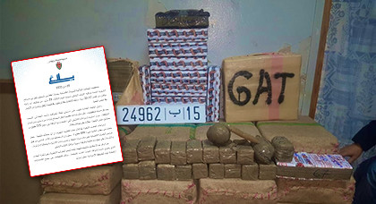 بالصور.. توقيف سائق شاحنة وابنه البالغ من العمر 19 سنة وبحوزتهم 575 كيلوغراما من الشيرا