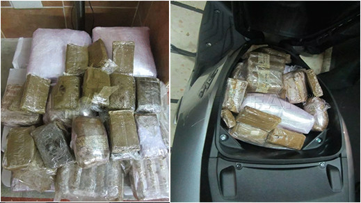 بالصور.. توقيف شخص حاول تهريب 23 كلغ من الحشيش على متن دراجة نارية بالصور.. توقيف شخص حاول تهريب 23 كلغ من الحشيش على متن دراجة نارية