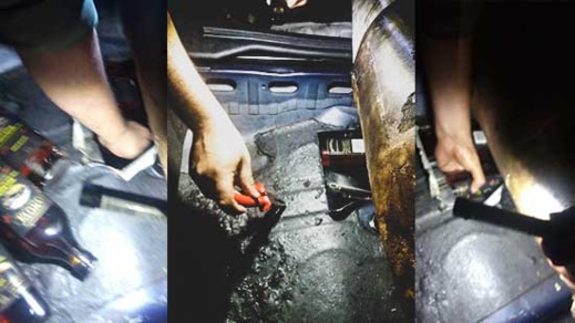 بالصور.. توقيف شخص بمعبر بني نصار حاول تهريب كمية مهمة من الخمور داخل خزان البنزين الخاص بسياراته