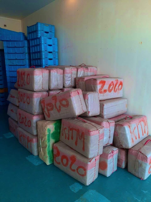 حجز طن و770 كيلوغراما من مخدر الشيرا على متن شاحنة موصولة بمقطورة للتبريد حجز طن و770 كيلوغراما من مخدر الشيرا على متن شاحنة موصولة بمقطورة للتبريد