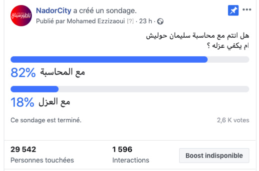 استطلاع ناظورسيتي.. 82 في المائة من المصوتين يريدون أن يتم محاسبة حوليش استطلاع ناظورسيتي.. 82 في المائة من المصوتين يريدون أن يتم محاسبة حوليش