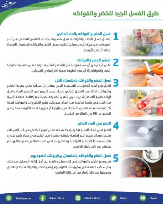 نصائح وزارة الصحة حول طرق الغسل الجيد للخضر والفواكه