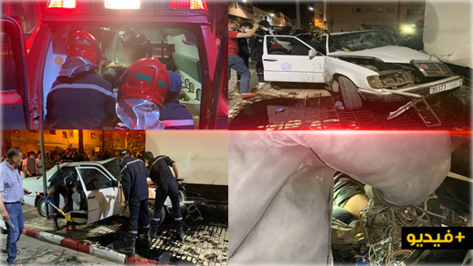 شاهدوا.. سيارة أجرة تصطدم بحائط عمارة سكنية بحي لعري الشيخ بالناظور 