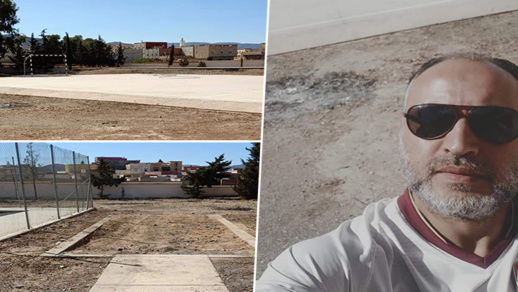 استاذ يتطوع "بيليكي" لتنقية الفضاء الرياضي خارج أوقات عمله بثانوية مولاي اسماعيل بالدريوش