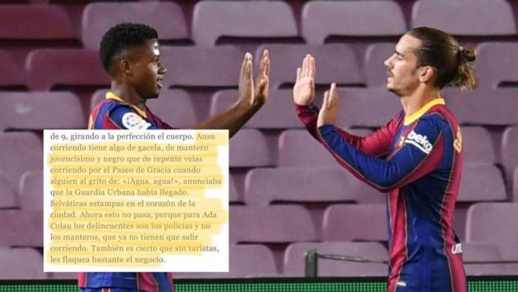صحيفة إسبانية تصف اللاعب فاتي بـ"الأسود الذي يركض مذعورا" وبرشلونة يقرر مقاضاتها بسبب العنصرية صحيفة إسبانية تصف اللاعب فاتي بـ"الأسود الذي يركض مذعورا" وبرشلونة يقرر مقاضاتها بسبب العنصرية