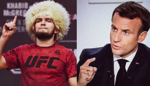 شاهدوا.. الملاكم الروسي حبيب يضع حذاءه على وجه ماكرون ويهاجمه باللغة العربية دفاعا عن النبي محمد  شاهدوا.. الملاكم الروسي حبيب يضع حذاءه على وجه ماكرون ويهاجمه باللغة العربية دفاعا عن النبي محمد