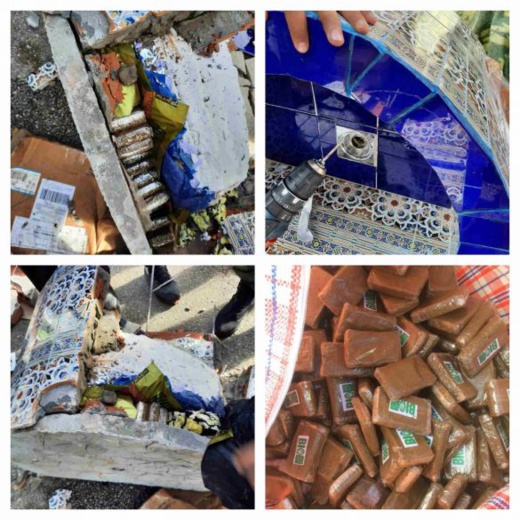بالصور.. محاولة تهريب حشيش وسط نافورة تقليدية