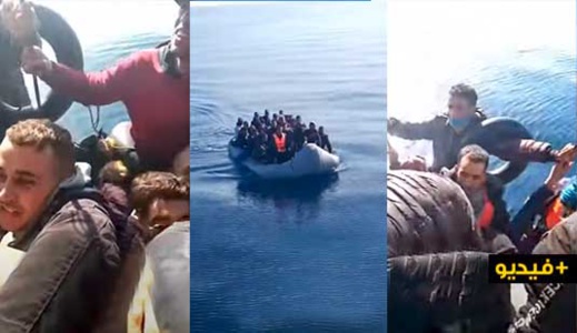  شاهدوا.. صيادون ينقذون حوالي 40 "حراك" من غرق محتوم بسواحل الريف