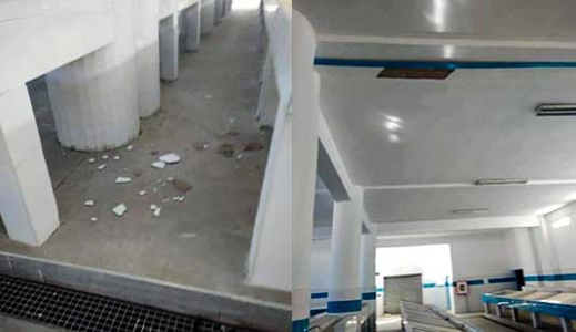 ظهور عيوب وتشققات في المحوتة الجديدة بالعروي قبل افتتاحها ظهور عيوب وتشققات في المحوتة الجديدة بالعروي قبل افتتاحها