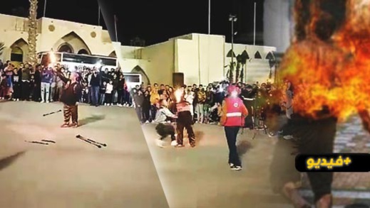 شاهدوا.. النيران تشتعل في وجه عارض ألعاب نارية في المغرب