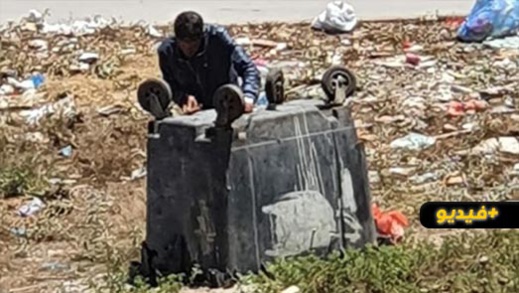 الكاميرا ترصد بائع حلويات يقوم بسرقة عجلات حاويات الأزبال بالناظور