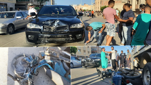 سائق دراجة نارية يتسبب في حادث سير بطريق أزغنغان سائق دراجة نارية يتسبب في حادث سير بطريق أزغنغان