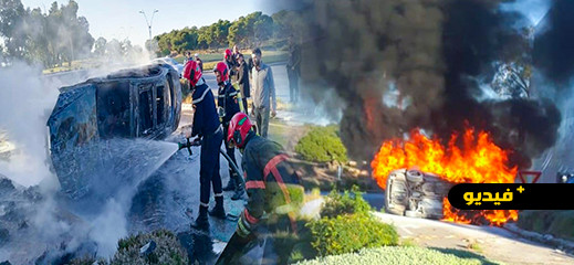 احتراق سيارة " مرسيدس" بالكامل في الطريق الرابطة بين الناظور وبني أنصار