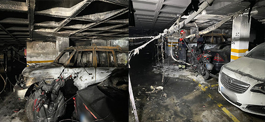 إخلاء عمارة من السكان لحمايتهم من حريق اندلع في مرآب للسيارات بمليلية  إخلاء عمارة من السكان لحمايتهم من حريق اندلع في مرآب للسيارات بمليلية