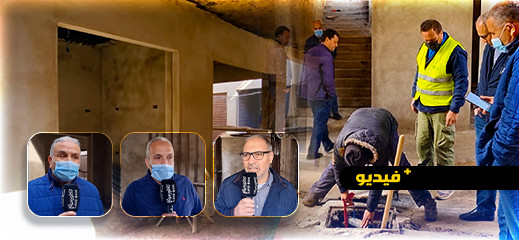 شاهدوا.. تقدم أشغال ترميم المرافق والمحلات التي دمرتها النيران بالمركب التجاري 