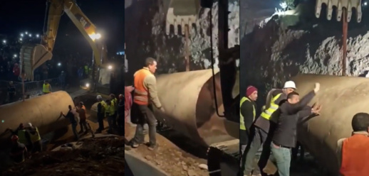 تثبيت صهريج مائي لحماية المشاركين في عملية إنقاذ الطفل ريان تثبيت صهريج مائي لحماية المشاركين في عملية إنقاذ الطفل ريان