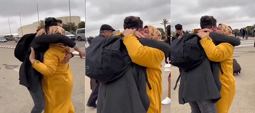 مشهد مؤثر.. سيدة تستقبل ابنها العائد من أوكرانيا بدموع الفرح