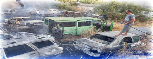 حريق يأتي على أزيد من 30 سيارة في مرآب جماعي حريق يأتي على أزيد من 30 سيارة في مرآب جماعي