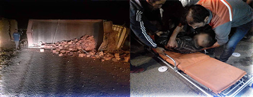 حادثة سير خطيرة إثر انقلاب شاحنة محملة بالياجور على مستوى دوار حادثة سير خطيرة إثر انقلاب شاحنة محملة بالياجور على مستوى دوار