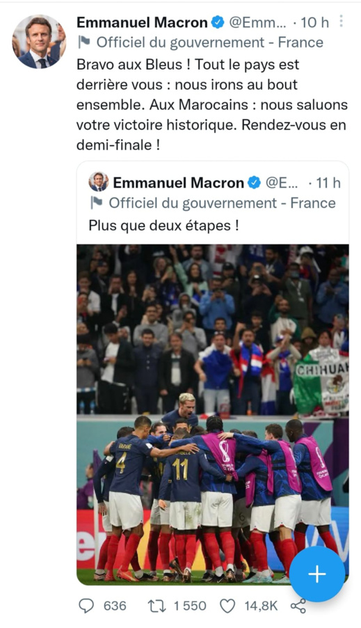 صورة.. أول تعليق من ماكرون على المقابلة المنتظرة بين فرنسا والمغرب