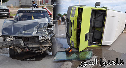 انقلاَب شَاحنَة لنْقل البَضَائع بَعد اصطِدامِهَا بسَيَّارة بالنَّاظُور الجَديد انقلاَب شَاحنَة لنْقل البَضَائع بَعد اصطِدامِهَا بسَيَّارة بالنَّاظُور الجَديد