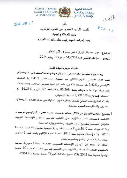 بلمختار يكشف حصيلة وزارته على مستوى اقليم الناظور بلمختار يكشف حصيلة وزارته على مستوى اقليم الناظور