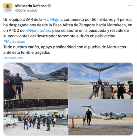 فرقة إنقاذ إسبانية تحل بالمغرب للمشاركة في عملية إغاثة ضحايا الزلزال فرقة إنقاذ إسبانية تحل بالمغرب للمشاركة في عملية إغاثة ضحايا الزلزال