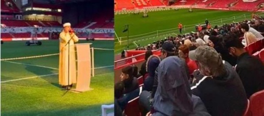 إمام يرفع الآذان بملعب ليفيربول مرتديا الجلباب المغربي إمام يرفع الآذان بملعب ليفيربول مرتديا الجلباب المغربي