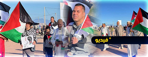 مواطنون يتجولون بالأعلام الفلسطينية بكورنيش الناظور مواطنون يتجولون بالأعلام الفلسطينية بكورنيش الناظور