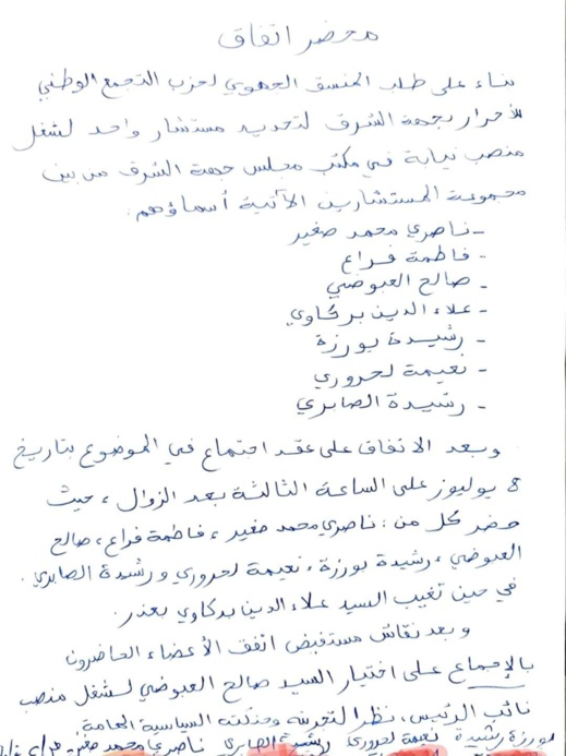 لحروري تكشف عن تفاصيل "الخيانة" التي تعرض لها العبوضي ساعات قبل انتخاب المكتب الجديد لجهة الشرق لحروري تكشف عن تفاصيل "الخيانة" التي تعرض لها العبوضي ساعات قبل انتخاب المكتب الجديد لجهة الشرق