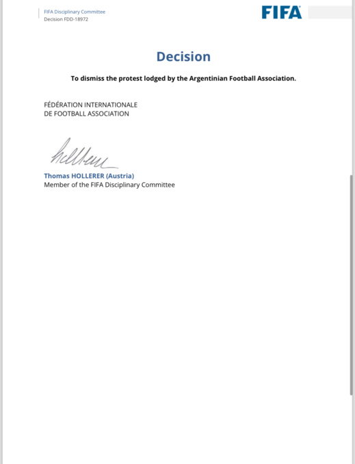 لجنة الانضباط بالفيفا تصدر قرارها بخصوص احتجاج الأرجنتين على مباراة المغرب لجنة الانضباط بالفيفا تصدر قرارها بخصوص احتجاج الأرجنتين على مباراة المغرب