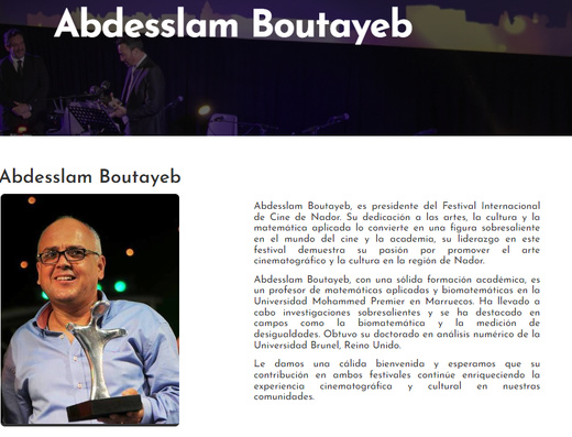 عبد السلام بوطيب في لجنة تحكيم "مهرجان غرناطة" بصفة أستاذ جامعي في جامعة محمد الأول ودكتور في الرياضيات التطبيقية عبد السلام بوطيب في لجنة تحكيم "مهرجان غرناطة" بصفة أستاذ جامعي في جامعة محمد الأول ودكتور في الرياضيات التطبيقية