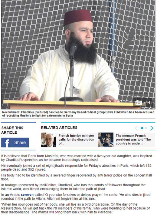 صحف عالمية تورط الداعية الناظوري طارق بن علي في تفجيرات باريس صحف عالمية تورط الداعية الناظوري طارق بن علي في تفجيرات باريس