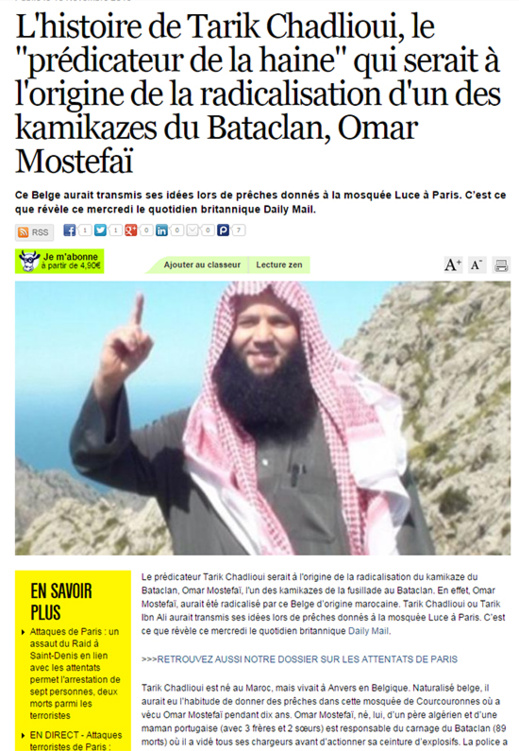 صحف عالمية تورط الداعية الناظوري طارق بن علي في تفجيرات باريس صحف عالمية تورط الداعية الناظوري طارق بن علي في تفجيرات باريس