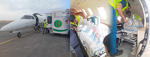 طائرة طبية تنقل مولوداً مصاباً بكتلة في العنق.. وفرق طبية تتدخل بسرعة طائرة طبية تنقل مولوداً مصاباً بكتلة في العنق.. وفرق طبية تتدخل بسرعة