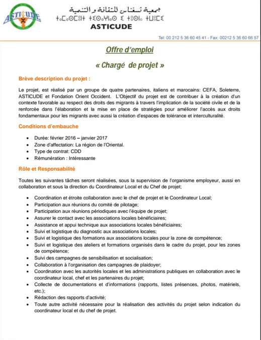 Offre d’emploi « Chargé de projet » Offre d’emploi « Chargé de projet »