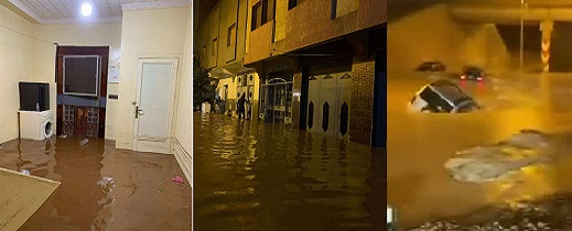 فيضانات تقطع الطريق بين سلوان والعروي وتغمر عددا من المنازل فيضانات تقطع الطريق بين سلوان والعروي وتغمر عددا من المنازل