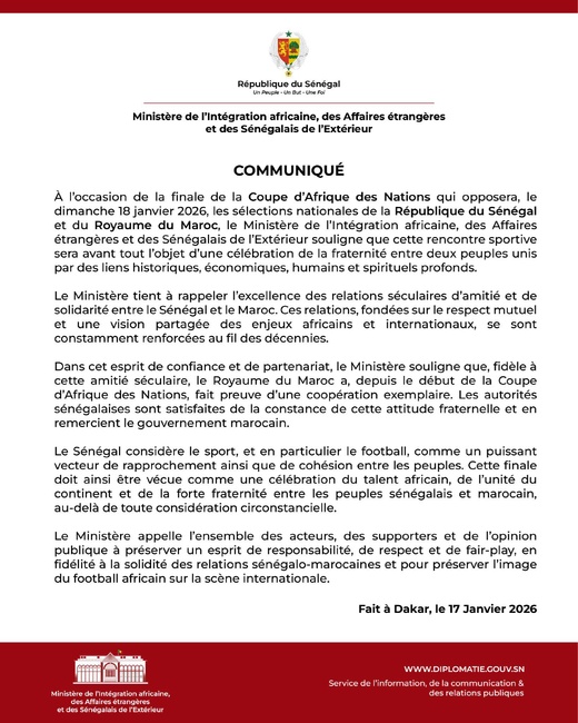 السنغال تشيد بـ"التعاون النموذجي" للمغرب وتؤكد: نهائي الكان احتفاء بالأخوة التاريخية السنغال تشيد بـ"التعاون النموذجي" للمغرب وتؤكد: نهائي الكان احتفاء بالأخوة التاريخية