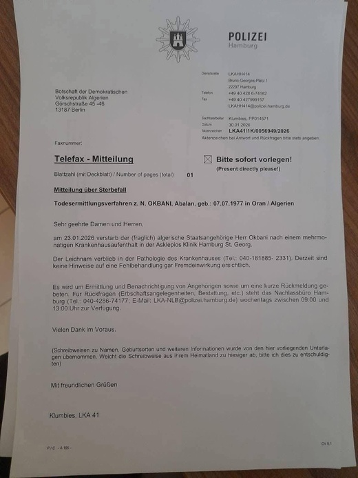 نداء للبحث عن أسرة مهاجر من الناظور توفي في هامبورغ الألمانية نداء للبحث عن أسرة مهاجر من الناظور توفي في هامبورغ الألمانية