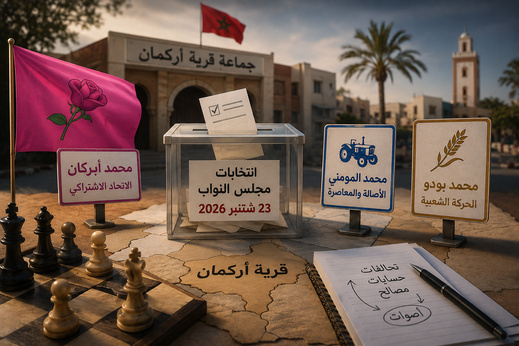 أركمان تتحول إلى ساحة صراع انتخابي بين بودو والمومني.. وتحركات الرحموني لدعم أبركان تواجه صعوبات أركمان تتحول إلى ساحة صراع انتخابي بين بودو والمومني.. وتحركات الرحموني لدعم أبركان تواجه صعوبات