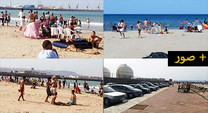 إقبال متزايد للمصطافين على شاطئ بني أنصار خلال ثاني أيام العيد بسبب الحرارة المفرطة