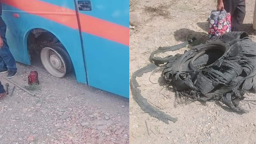 حافلة تقل مسافرين من الناظور الى تمسمان تنجو من كارثة حقيقية بعد إنفجار إحدى عجلاتها الخلفية حافلة تقل مسافرين من الناظور الى تمسمان تنجو من كارثة حقيقية بعد إنفجار إحدى عجلاتها الخلفية