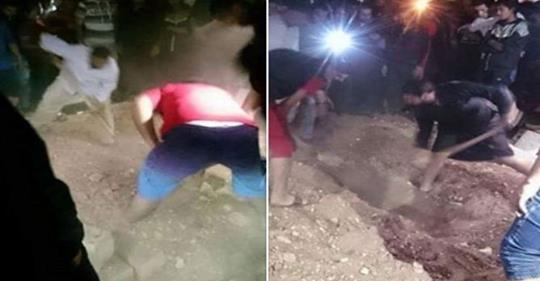 بالفيديو.. إخراج جثة سيدة بعد دفنها بعدة أيام إثر سماع أنين يصدر من قبرها