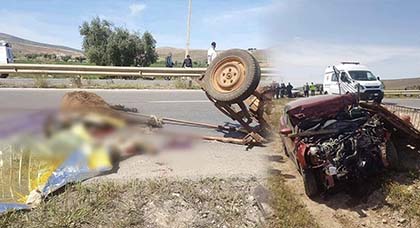 بالصور.. مقتل شخص كان على متن عربة مجرورة في حادثة سير مروعة بطريق بني درار